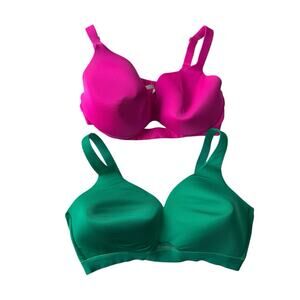 Lot of 2 Cacique Bras Women’s Size 42DD Lightly Lined Back Smoothing Pink Green